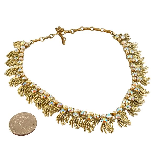 Coro Aurora Borealis Choker Necklace from 1950's with Faux Pearls - Picture 7 of 8